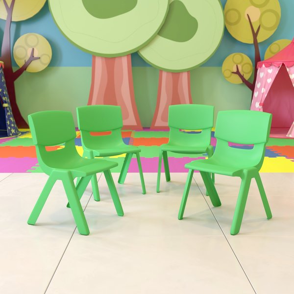 Flash Furniture Green Plastic Stackable School Chair with 12'' Seat Height, PK4 4-YU-YCX4-001-GREEN-GG